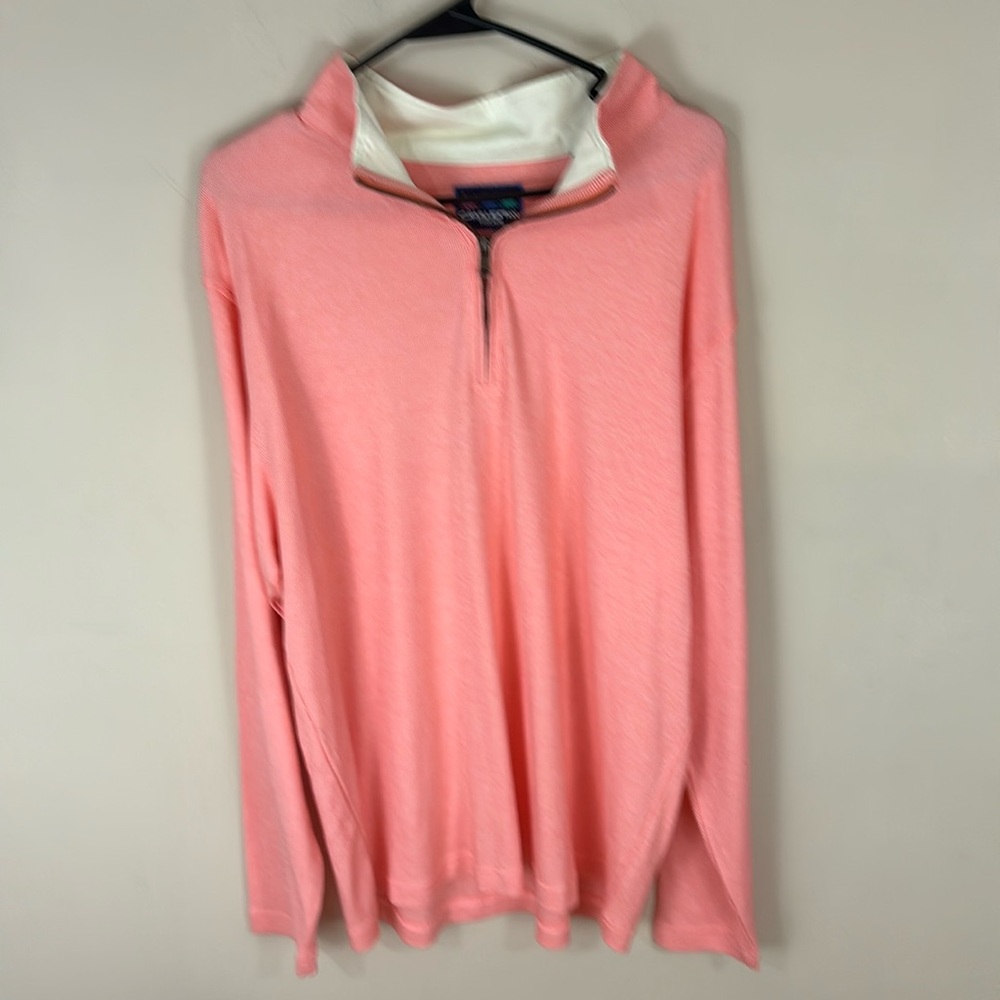 Charleston Threads 1/4 Zip Salmon and White Striped Shirt Size XXL